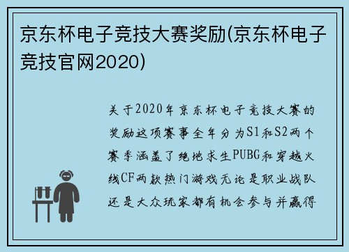 京东杯电子竞技大赛奖励(京东杯电子竞技官网2020)